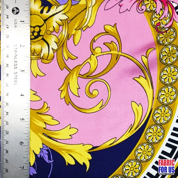 Ornate Greek Key Polyester Design Print Purple / Gold Fabric 58" Wide - Picture 2 of 3